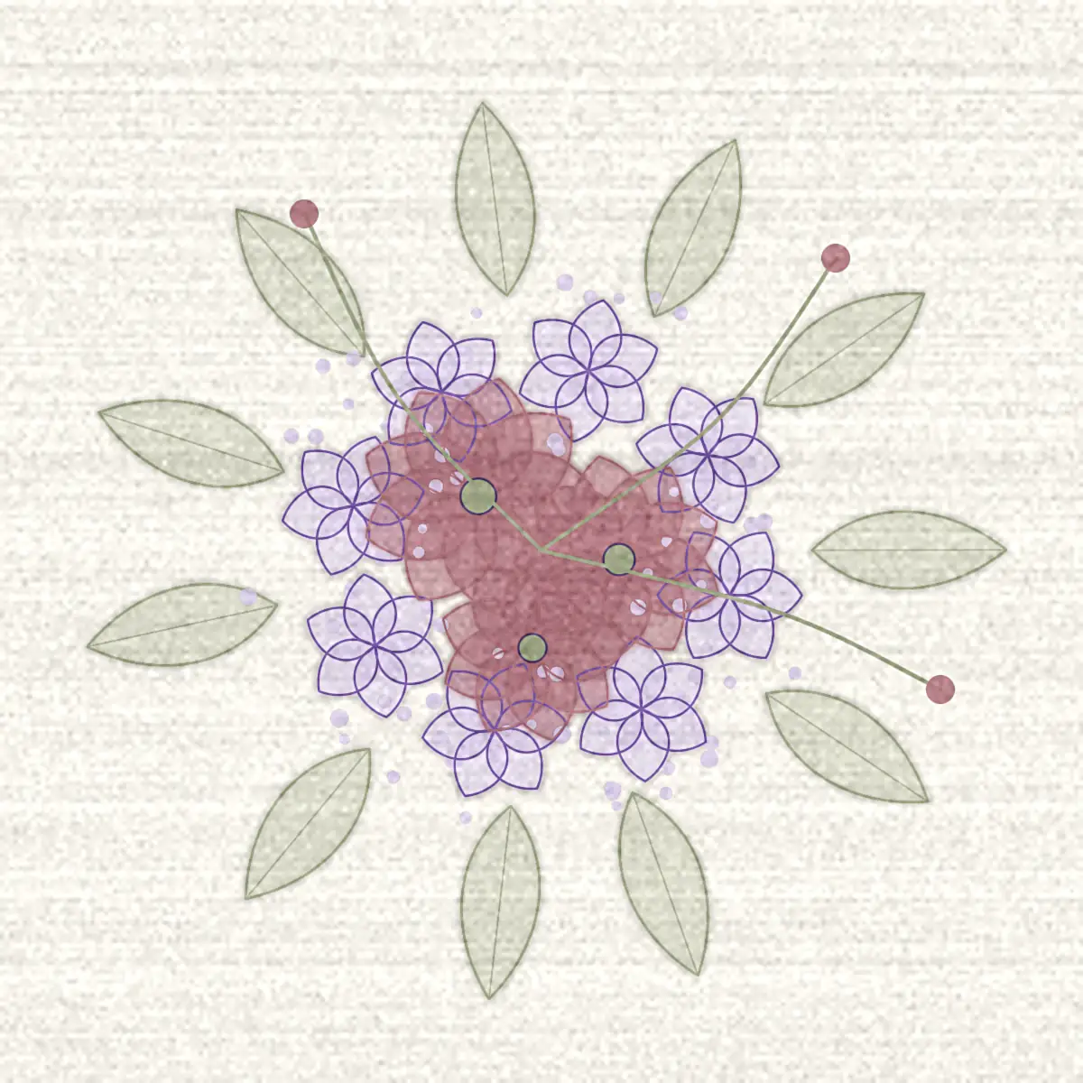 Dessin d’une composition vue de dessus mêlant focales, secondaires, remplissage, feuillage et branches