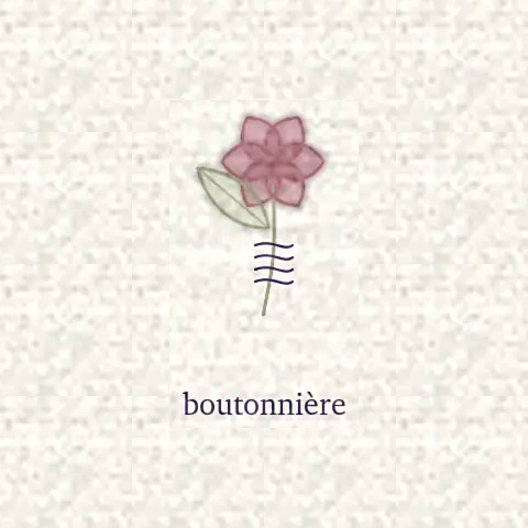 Dessin d’une boutonnière : une fleur unique sur une tige filée et guipée de fil