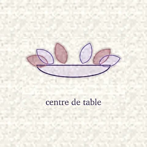 Dessin d’un centre de table : composition basse et large posée dans une coupe