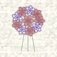 Petit dessin d’un bouquet rond : fleurs en dôme au-dessus de tiges spiralées